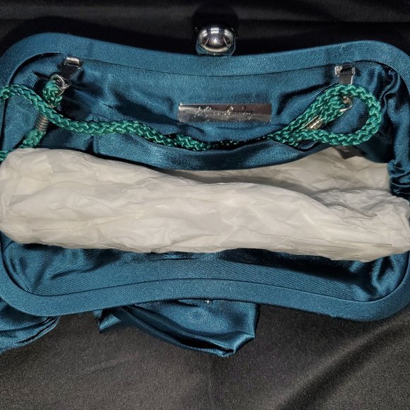 NWOT Kate Landry Turquoise  Satin Clutch Purse with Bow and strap - Picture 5 of 9